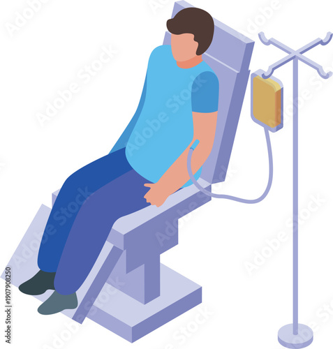 Patient undergoing medical treatment, receiving intravenous therapy while sitting comfortably in a hospital chair