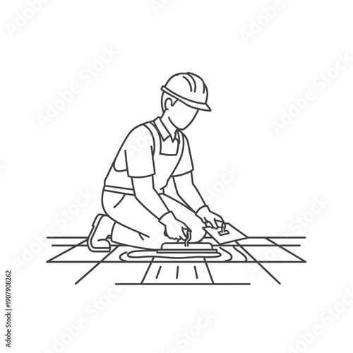 Flooring specialist installing ceramic tiles with professional grout tools