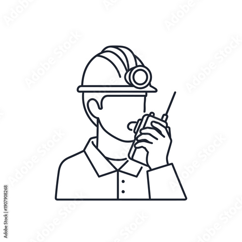 Foreman communicating via walkie talkie radio line art