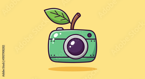 Camera icon with leaf concept of nature and photography illustrated