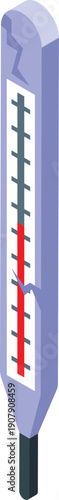 Broken medical thermometer is showing high temperature reading, indicating fever or illness