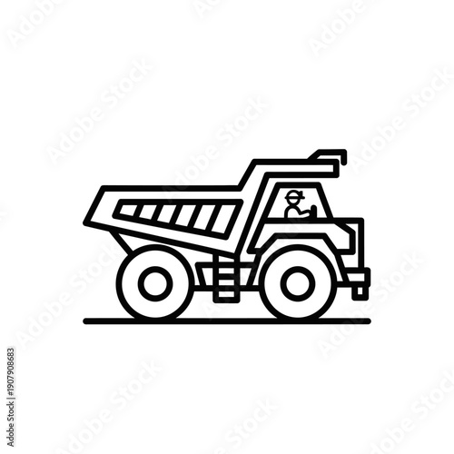 Heavy-duty dump truck vector icon for mining and earthmoving operations