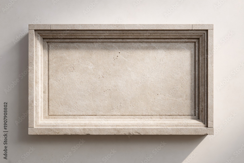 Fototapeta premium Empty white picture frame on gray wall minimalist decor background