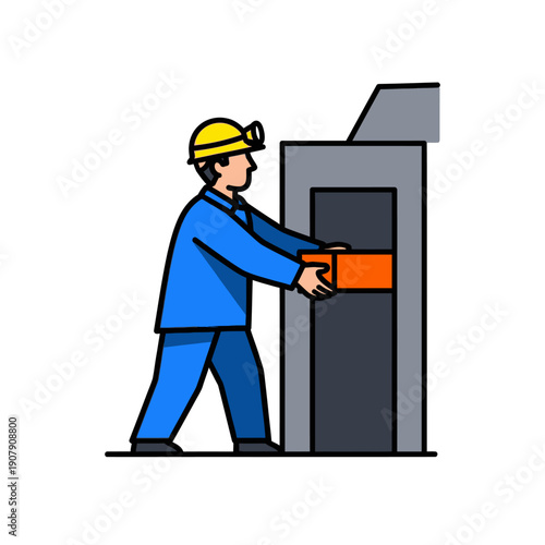 Industrial laborer loading material into a processing machine