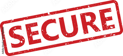 A vibrant red secure rubber stamp indicates safety and protection for important information or assets