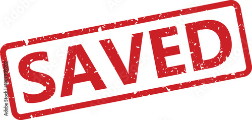 A worn red rubber stamp effect clearly displaying the word saved within a rectangular boundary on white