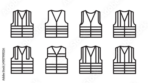 Safety Vest Icon Set - High Visibility Workwear Line Art