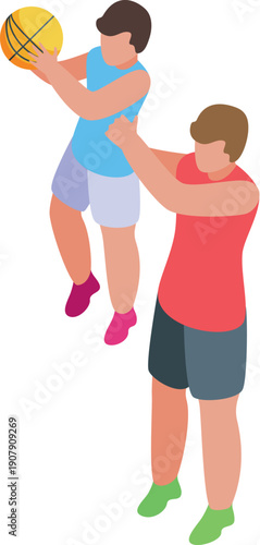 Coach assisting a young basketball player to practice a slam dunk, promoting sportsmanship and skill development