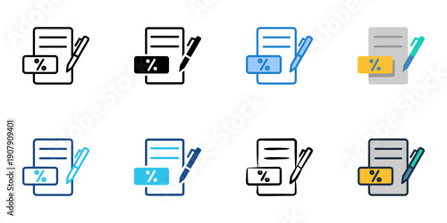 Tax Filing icons set multiple style collection. Editable stroke 
