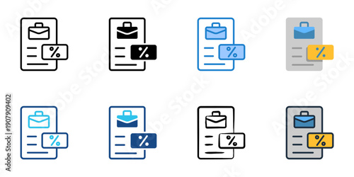 Income Tax icons set multiple style collection. Editable stroke 
