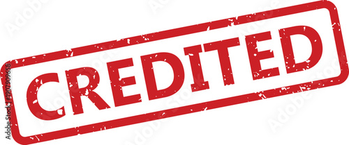 Authentic red rubber stamp impression clearly showing the word CREDITED within a neat rectangular outline