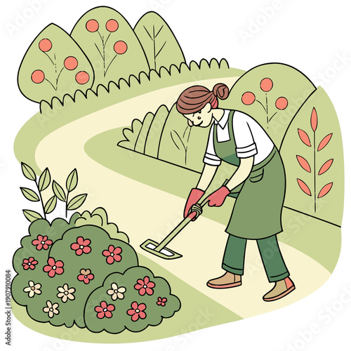 Enigmatic Gardener Artfully Trimming Green Garden Plants into Strange and Unusual Shapes, Abstract Topiary Vector