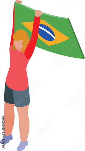 Woman proudly holding brazilian flag, symbolizing national pride and patriotic spirit during a celebration or sporting event