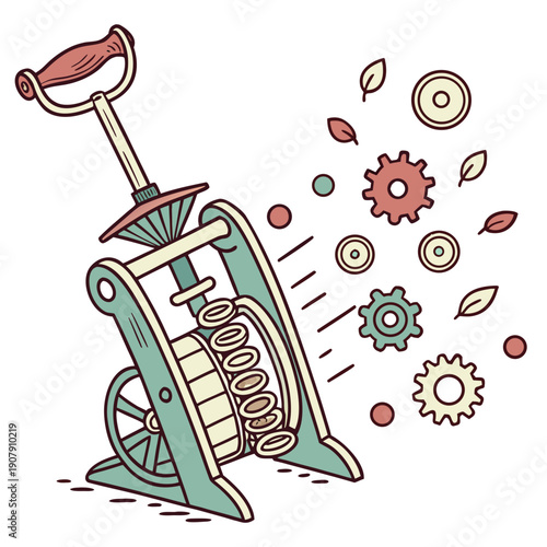 Joyful Inventor Watching Their Failed Invention Collapsing Gently with a Smile, Humorous Engineering Concept Vector Art