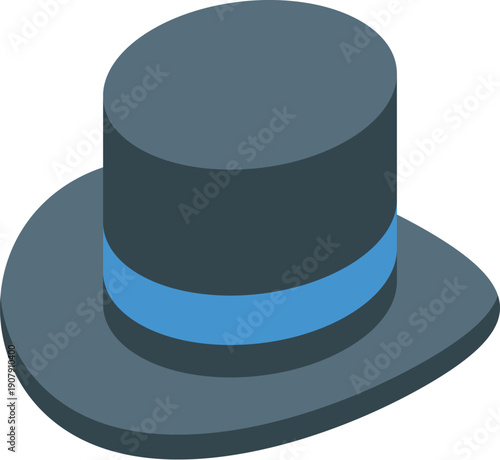 Classic top hat featuring a distinctive blue ribbon, embodying timeless sophistication and formality