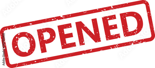 Bold red grunge rubber stamp showing the word OPENED prominently displayed on a clean white surface