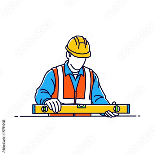 Civil engineer checking horizontal alignment with a yellow spirit level