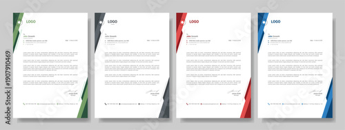 Clean and professional corporate company business letterhead template design with color variation bundle