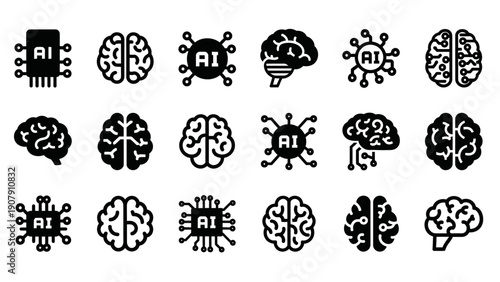 Artificial Intelligence Brain Icons Set Technology Concept.