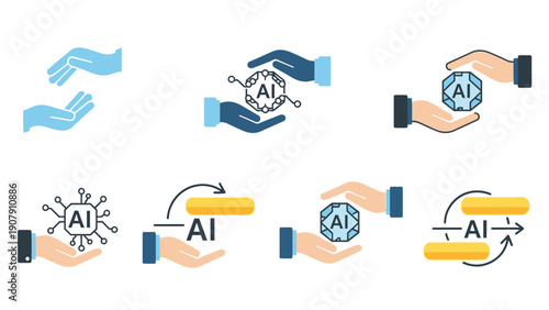 Artificial Intelligence Concept Icons Showing Data Transfer and Protection.