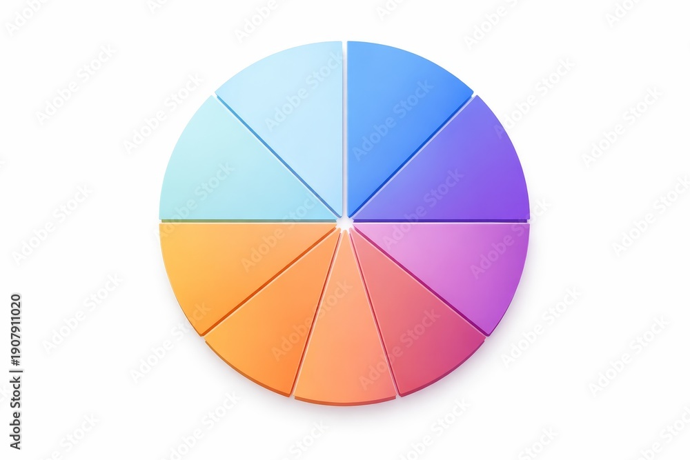 Fototapeta premium Color wheel displays eight sections with various colors arranged in a round shape in a bright setting