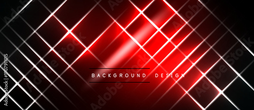 Abstract red design features bright white diagonal lines creating grid pattern. Dark background enhances vibrant color contrast.