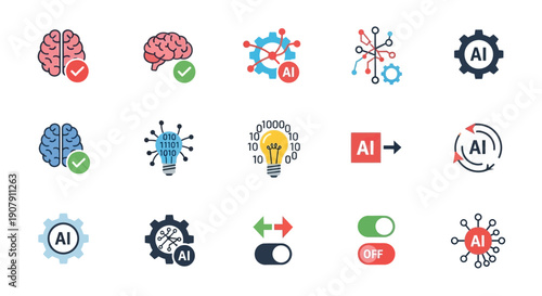 Artificial Intelligence Icons Set Brain Technology Concepts.