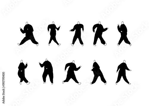 歩く人物や走る人物のゆるい手描きイラストセット2