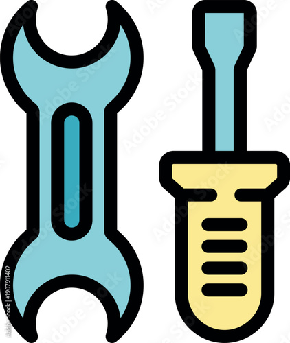Simple icon of a wrench and screwdriver, ideal for representing concepts of fixing, repairing, and maintenance