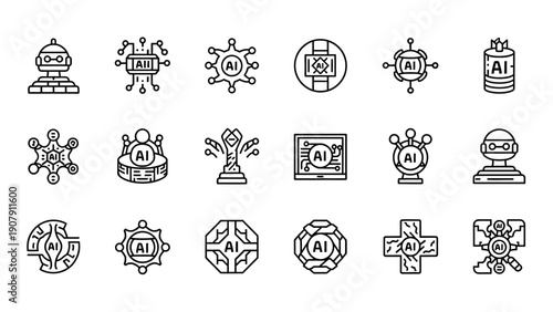 Artificial Intelligence Icons Set Technology Concept.