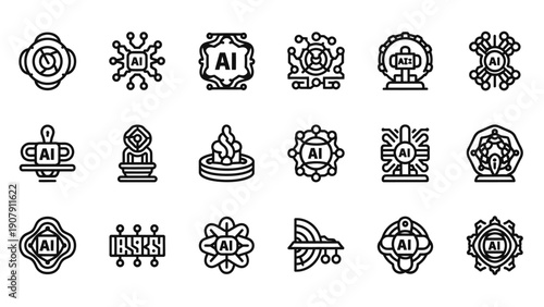 Artificial Intelligence Icons Set Technology Concept.