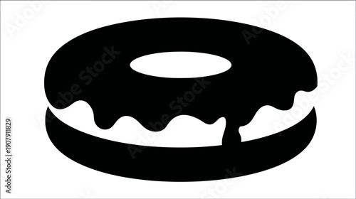 A black and white graphic of a donut with a white center and a wavy, melted icing