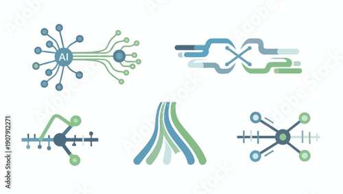 Abstract digital network connections and AI concept illustrations.