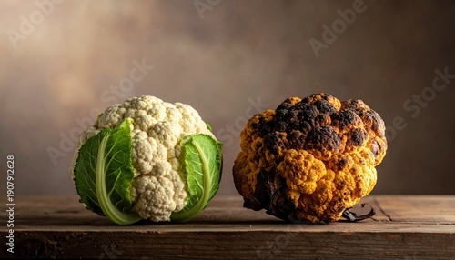 Fresh Cauliflower and Rotten Cauliflower