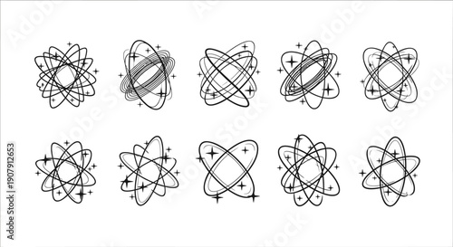 Vector atomic structure icons, science illustrations, atom models, educational graphics, for presentation or website, isolated on transparent background, png