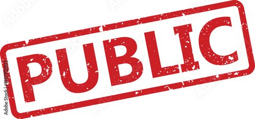 Prominent red grunge effect rubber stamp clearly shows the significant word public on a crisp white surface