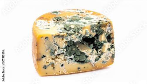 Rotten Cheese with Blue Mold Isolated on White