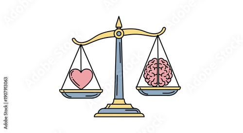 Balance between heart and brain on scales.