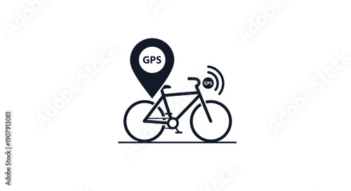 Bicycle with GPS tracker and location pin icon.