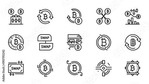 Bitcoin Cryptocurrency Exchange and Trading Icons Collection.