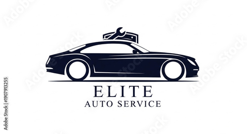 Elite Auto Service Logo with Car and Wrench.