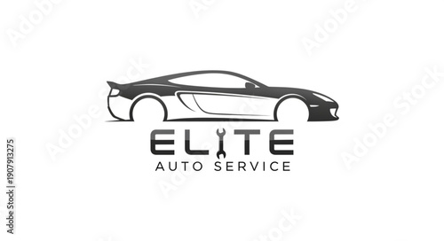 Elite Auto Service Logo with Sports Car Silhouette.