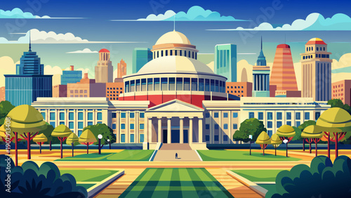 Very beautiful campus view of Massachusetts Institute of Technology (MIT) in Cambridge, Massachusetts, USA, showcasing the harmony between modern innovation and classical academic architecture.