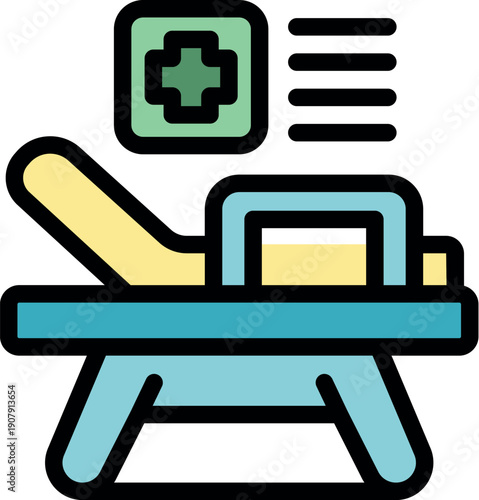 Adjustable examination couch symbolizes medical care and patient treatment in hospital setting