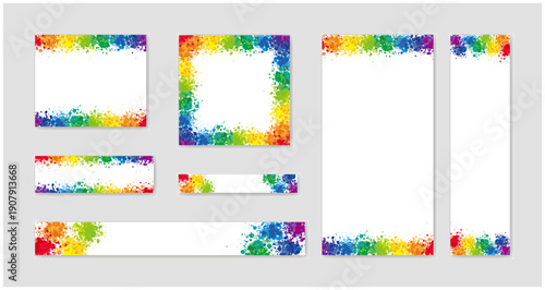 虹色カラフルなペンキしぶき（インク飛び散り）バナーセット