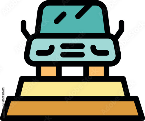 Electric self driving vehicle easily parking on designated platform, showcasing future of automated transportation and charging infrastructure