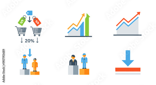 Business and Finance Icons Set Representing Growth and Decline.