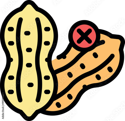 Peanut allergy warning showing groundnut and forbidden sign representing a potential health hazard for people with nut intolerance