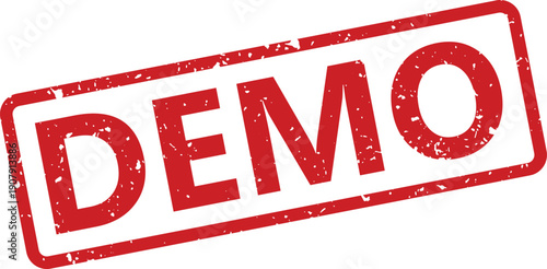 Red grunge DEMO rubber stamp seal indicating a demonstration version or trial product on clean white
