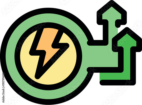 Energy consumption increasing, driving higher electricity costs, illustrated by lightning bolt symbol and upward arrows
